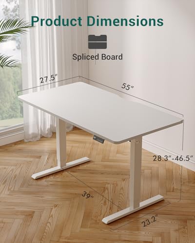 CubiCubi 55 x 28 Large Standing Desk, Height Adjustable Electric Computer Desk, 28" Deep Desktop, Sit Stand up Home Office Workstations with 4 Preset Heights, White CubiCubi