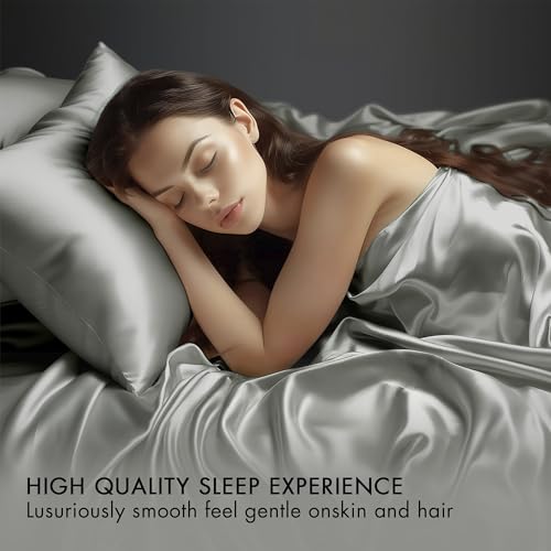 Madison Park Satin Sheets Split King Size, Luxurious Silky Bed Sheets, Elastic 14" Pocket fits up to 16" Mattress, Wrinkle-Free, Soft Satin Bed Sheet Set, Grey 7 Piece Madison Park