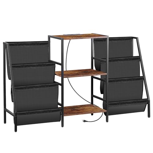 SUPER DEAL Record Player Stand, 3-Tier Turntables Stand with Vinyl Storage and Charging Station, Display Rack Table for Speaker, Amplifier, Storage Up to 280 Albums, Rustic Brown SUPER DEAL
