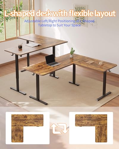 YIHAYO L Shaped Standing Desk Adjustable Height, 63 x 55 Inches Electric Corner Standing Desk with Splice Board, Computer Desk for Home Office, Rustic Brown YIHAYO