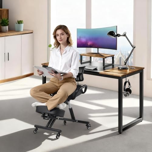 Ergonomic Kneeling Chair with Back Support, Height Adjustable Stool for Home and Office, PU Kneeling Chair for Desk to Relieve Back Discomfort, Thick Moulded Foam Cushions Brake Casters Generic