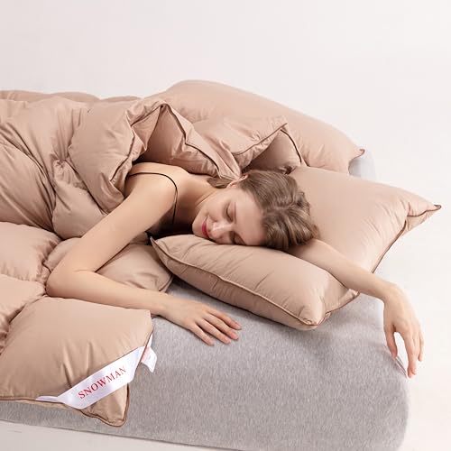 SNOWMAN Premium Down Comforter Cal King Size, Luxurious All Season Duvet Insert with Cotton Blended Fabric, 3D Baffle Box Design Hotel Bedding Comforter (Khaki,108"x98") SNOWMAN