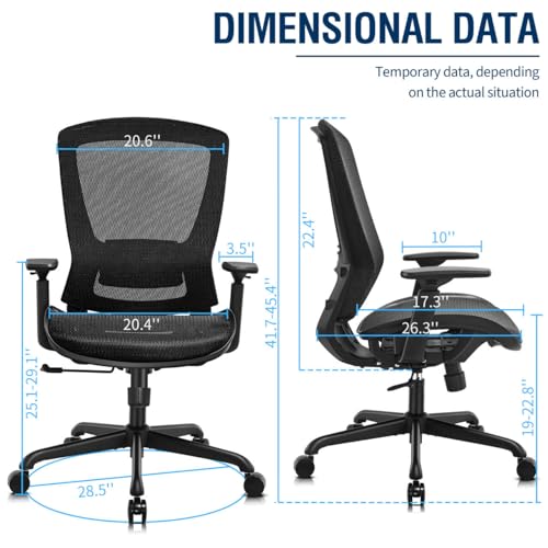 ELABEST Mesh Office Chair,Ergonomic Computer Desk Chair,Sturdy Task Chair- Adjustable Lumbar Support & Armrests,Tilt Function,Comfort Wide Seat,Swivel Home Office Chair (Black) ELABEST