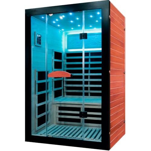 SAUNA Infrared Sauna 2 Person 2000W Low-EMF Wooden Home Spa Room Okoume Wood Indoor Dry Saunas with Intelligent Control Panel/Speaker/7-Colorful Starry Sky Light Two Person Sauna 47.3*41.3*74.8 IN HOSAUNA
