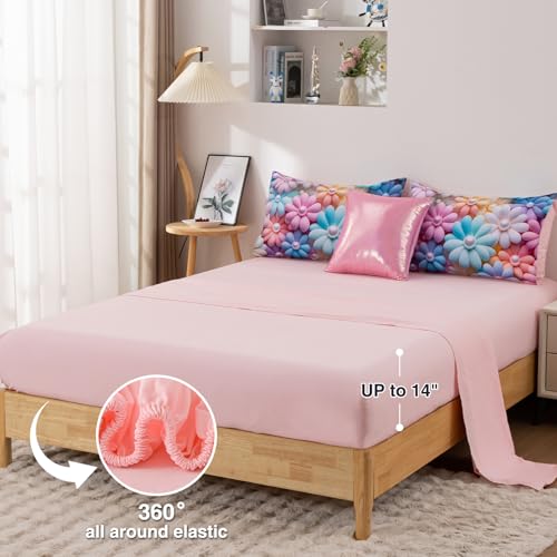 A Nice Night Stunning Blooming 3D Flower Floral Comforter Sets, with Pearl Flower Core Pattern Bedding Set for Girls Twin Size, Ultra Soft Bedding Sets (Blue-Purple, Twin 6Pcs) A Nice Night