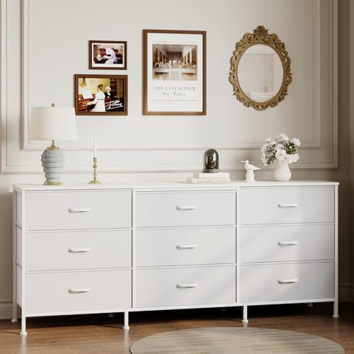GAOMON 63" Entertainment Center & 9-Drawer Dresser — Wide TV Stand for 55-70 Inch TVs with Fabric Drawers, Large Storage Cabinet for Bedroom or Living Room, Metal Frame & Durable Particle Board Top GAOMON