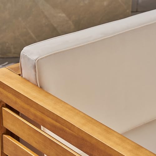 Christopher Knight Home Alice Outdoor 5 Piece Acacia Wood Sofa Set, Teak Finish, Beige Christopher Knight Home