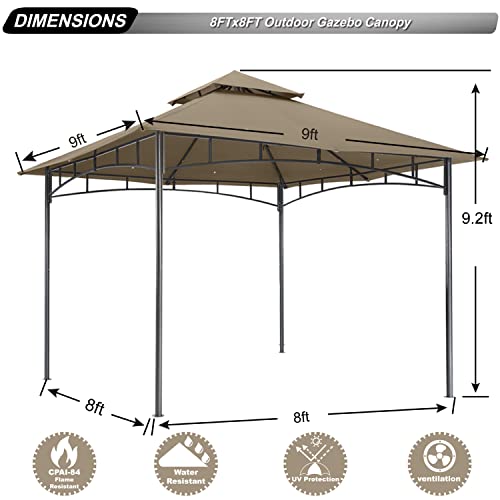 ABCCANOPY Gazebos for Patios 8x8 - Outdoor Steel Frame Gazebo for Lawn Backyard Garden Deck (Khaki) ABCCANOPY