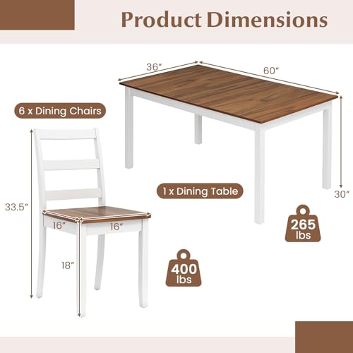 Tangkula Dining Table Set for 6, Solid Wood, Farmhouse Dinette Set w/Rubber Wood Legs, Mid-Century Modern, Compact Dining Table and Chairs Set for Kitchen, Dining Room (Rustic Brown) Tangkula