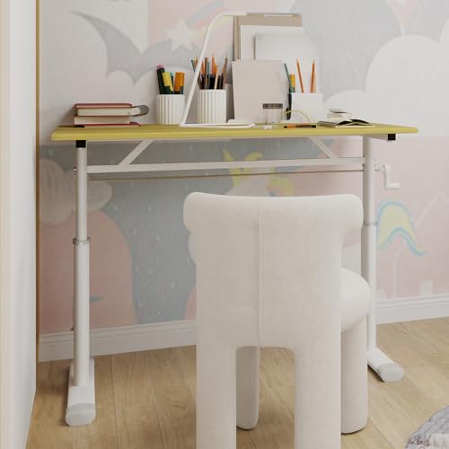 roomfitters 40" Adjustable Height Study Desk – Compact Multi-Purpose Desk, Manual Crank Standing Desk with 330 lbs Load Capacity, Natural Wood roomfitters