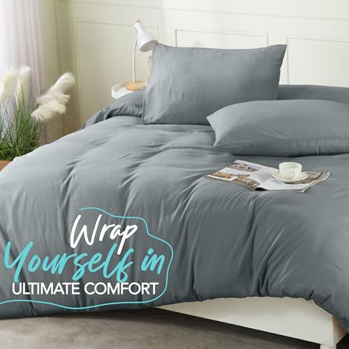 Utopia Bedding Duvet Cover Set with Pillowcases - 3 Pieces Bedding Duvet Cover with Zipper Closure - 1 Duvet Cover with 2 Pillowcases - Soft Brushed Microfiber (Queen, Grey) Utopia Bedding