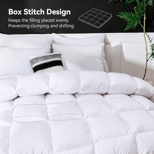 LESNNCIER Goose Feather Down Fiber Comforter Twin Size, Ultra Soft Medium Warm Duvet Insert, All Season Luxury Hotel Bedding Comforters with Corner Tabs(White,68x90) LESNNCIER