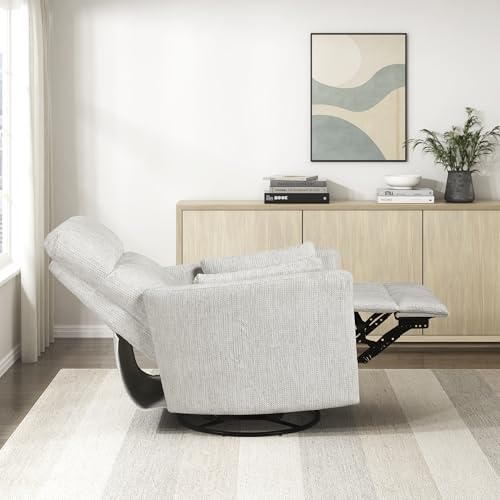 Lexicon Upholstered Swivel Recliner Chair - 360 Swivel Accent Chair Nursery Glider, Manual Recliner with Pull Handle, Microfiber, 2 Pillows, Easy Pull-Handle for Living Room/Bedroom/Apartment, Beige