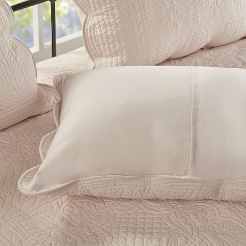Madison Park Daybed Cover Set-Trendy Damask Quilting with Scalloped Edges All Season Luxury Bedding with Bedskirt, Matching Shams, Decorative Pillow, 75"x39", Tuscany Blush, 6 Piece Madison Park