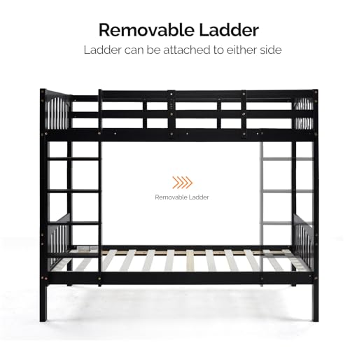 VINGLI Solid Wood Bunk Bed Twin Over Twin, Bunk Beds with Storage Underneath for Kids and Adults with LED Lights/USB Port Charging Station/Extra 15 inches Tall Guardrail,Black VINGLI