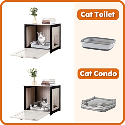 DWANTON Cat Litter Box Furniture Hidden, Cat Litter Box Enclosure, Reversible Entrance Can Be on Left or Right Side, Indoor Cat Box Cabinet, Wooden Cat Washroom, End Table, Nightstand, Beige Dwanton