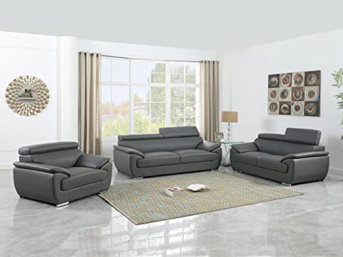 Blackjack Furniture 4571 Veal Collection Leather Couch for Living Room, Elegant Modern Design with Adjustable Headrests and Durable Wood Frame, Sofa, 86", Gray Blackjack Furniture