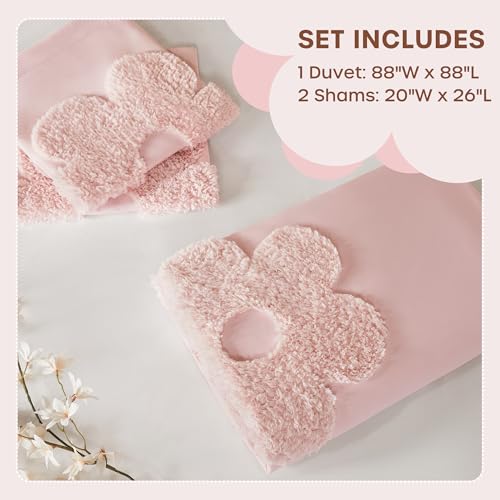 Intelligent Design Kids Queen Duvet Cover Set for Girls, Tufted Chenille Floral Duvet Set Queen, Lightweight Polka Dot Duvet Reversible Bedding Cover, Sham, Pillow, Gracie, Full/Queen Pink 3 Piece Intelligent Design