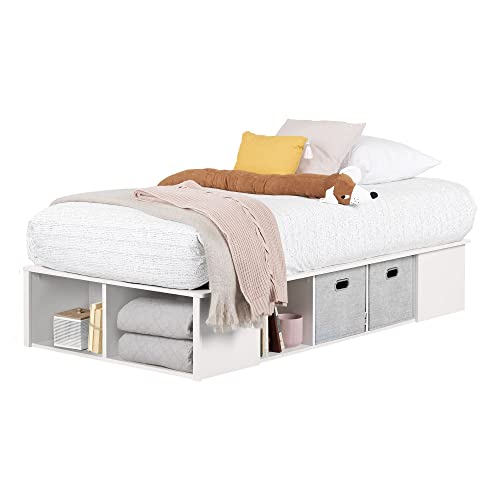 South Shore Flexible Platform Bed with baskets Pure White, Contemporary South Shore