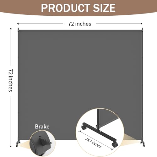 VAMFUTRE Single Panel Room Divider/Privacy Screen with Caster Wheels and Brakes - Stylish and Versatile Partition for Home,Office,School and Restauran (Gray, 6FT*6FT) VAMFUTRE