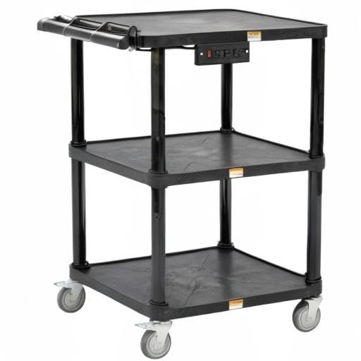 Pearington 3-Shelf Mobile Utility Cart with 3 Outlets and 8' Cord, Heavy-Duty Service Cart for Offices and Warehouses with 3 Shelves, Black Pearington