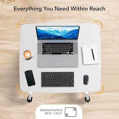 Mount-It! Adjustable Rolling Laptop Desk, Mobile Standing Desk with Wheels, Small Sit-Stand Computer Cart for Home, Office, or Classroom, 29.6–44.2" Height, 23.6"x20.5" Desktop, White Mount-It!