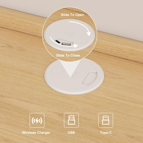 homary Floating Wooden Nightstand with Light & Charging Station, Wall Mounted Nightstand with Drawer, Wireless Charging, USB Ports, Modern Natural Floating Bedside Table for Bedroom homary