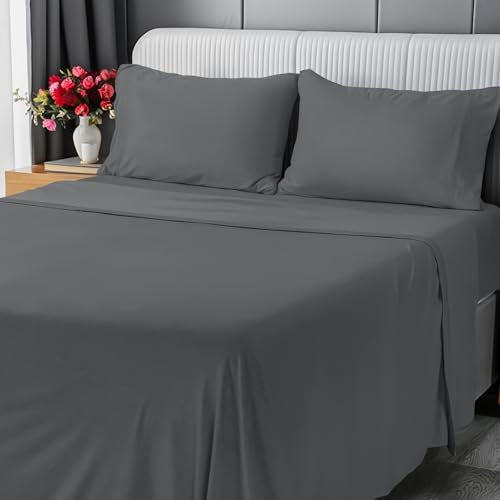 Utopia Bedding Full Sheet Set - Jersey Knit Sheets 4 Piece – Cotton – Soft T-Shirt Stretchy Sheets (Heather Dark Grey) Utopia Bedding