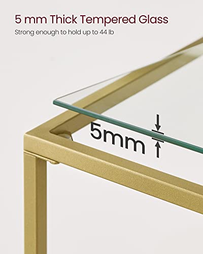 VASAGLE 39.4 Inch Console Sofa Table, Modern Entryway Table, Tempered Glass Table, Metal Frame, 2 Shelves, Adjustable Feet, for Living Room, Hallway, Gold Color ULGT025A01 VASAGLE