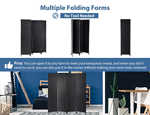 Room Divider 4 Panels Wall Dividers, 6 FT Height Wood Screen Room Screen Divider, 5.5 FT Width Folding Portable Partial Partition Freestanding Panel Screens for Indoor Home Office Bedroom Restaurant MKDLUFEI