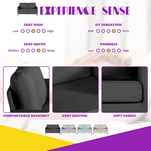 TYBOATLE Linen Fabric Modern Small Loveseat Sofa Couch for Living Room, 51" W Little Upholstered 2-Seater Mini Love Seats w/Iron Legs for Small Space, Apartment, Bedroom, Dorm, Office (Dark Grey) TYBOATLE