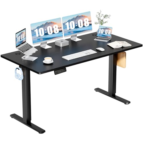 DUMOS 63 Inch Electric Standing Desk Height Adjustable, Sit to Stand Computer Workstations Large Work PC Table Home Office Writing Gaming Desks with Memory Presets for Walking Pad, Bedroom, Black DUMOS