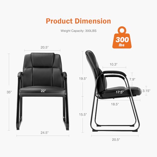 Sweetcrispy Waiting Room Guest Chair Set of 2, Stationary Office Reception Chairs No Wheel, Comfy Padded Arms and Seld Base, for Conference Room Lobby Home Computer Desk Bedroom Elderly, Deep Black Sweetcrispy