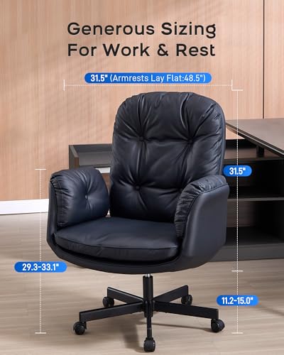 LukkDys Executive Office Chair, Big & Tall 400 lbs Capacity, Wide Seat, PU Leather, 5-Gear Lay-Flat Armrests (90°–180°) for Cross-Legged Comfort, 90–115° Recline, High Back Desk Chair, Black LukkDys