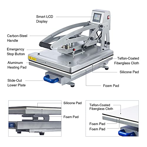 CREWORKS Auto Open Heat Press Machine with Slide Out Base, 16x20 Inch Clamshell Heat Press, Digital Clam Heat Press for T Shirts Bags Mouse Pads, Home Heat Transfer Machine for Gifts Charity CREWORKS