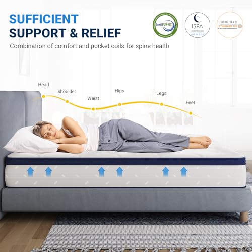 Avenco 12 Inch Queen Mattresses in a Box, Hybrid Queen Size Mattresses with Comfort Foam and Pocket Coils for Pressure Relief & Motion Isolation Avenco