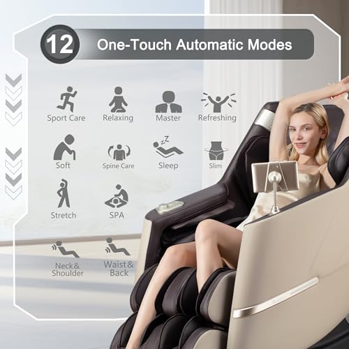 iBooMas Massage Chair, 2026 SL-Track Zero Gravity Shiatu Massage Chairs Full Body and Recliner, 12 Modes, Body Scan, APP, Foot Rollers, Heat, Airbags, Bluetooth, Thai Stretch(Brown) iBooMas