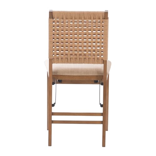 Linon Bennett Natural Folding Chair with Woven Rope Back and Linen Upholstered Seat Set of 2 Linon