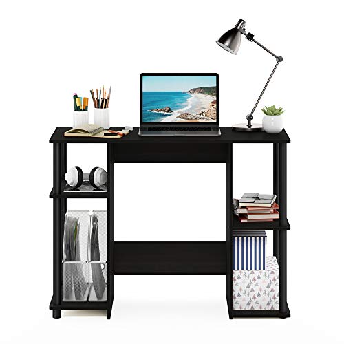 Furinno JAYA Desk, 38.4" Wide Gaming Desk, Computer Study Desk, Office Desk with Side Shelves, Open Storage, for Home Office, Bedroom, Dorm, Study Room, Espresso Furinno