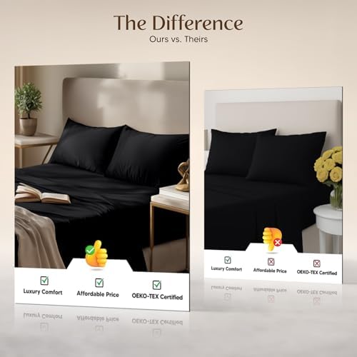 Utopia Bedding Queen Sheet Set – 4 Piece Bed Sheets for Queen Size Bed, Soft and Breathable Microfiber, Includes 1 Fitted Sheet, 1 Flat Sheet and 2 Pillowcases (Black) Utopia Bedding