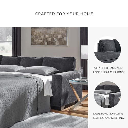 Signature Design by Ashley Altari Urban Left-Arm Facing 2-Piece Sleeper Sectional with Chaise, Loose Seat Cushions, 2 Throw Pillows and Bi-Fold Memory Foam Mattress, Full, Gray Signature Design by Ashley