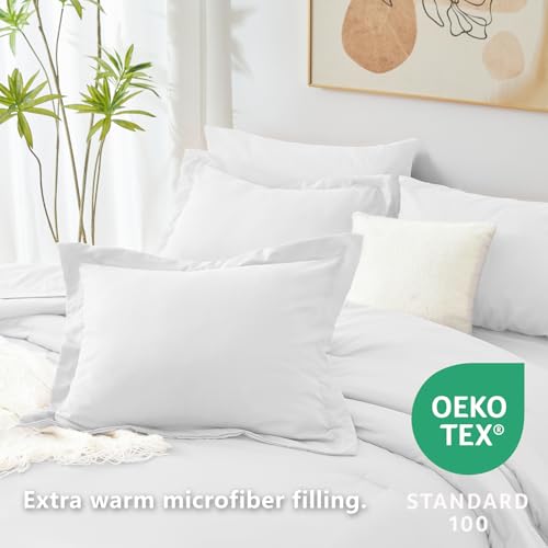 CozyLux King Comforter Set White, 7 Pieces Bed in a Bag Soft Bedding Comforter Set with Sheets, All Season Boho 7PC Bed Sets with Comforter, Fitted Sheets, Flat Sheets, Pillow Shams and Pillowcases CozyLux