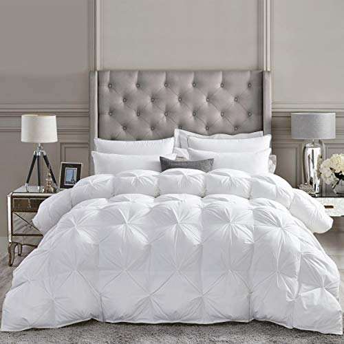 Luxurious All-Season Goose Down Feather Fiber Comforter Super King Size Duvet Insert (120x120), Exquisite Pinch Pleat Design- White, Premium Baffle Box, 100% Egyptian Cotton Cover, 85 oz. Fill Weight EGYPTIAN BEDDING