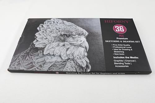 HIFORNY 36 PCS Sketching Drawing Pencil Set,Sketch Pencils Art Supplies with Graphite,Charcoal,Blending Tools,Accessories,Drawing Kit for Adults Artists in Canvas Roll Up Case HIFORNY