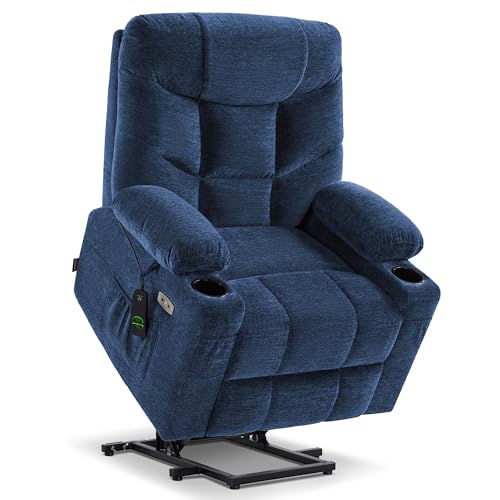 MCombo Power Lift Recliner Chair for Elderly, Electric Lift Chair with Extended Footrest, USB Ports, Cup Holders, Fabric 7281 (Navy Blue, Small)