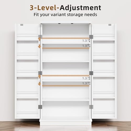 Shintenchi Kitchen Pantry Cabinet,5 - Layer Storage Cupboard with Adjustable Shelves for Organizing and Storing Food Items,47'' Versatile Buffet Sideboard for Kitchen, Bathroom and Laundry,White Shintenchi