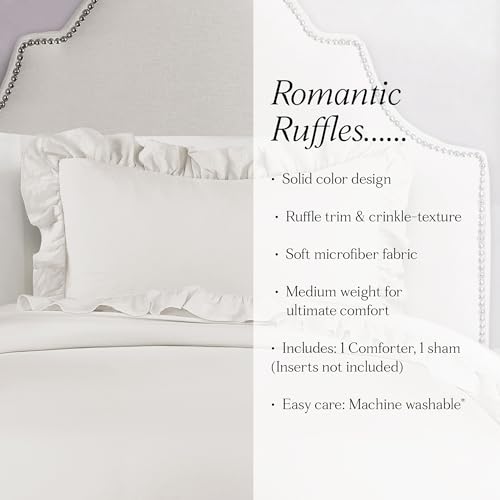 Lush Decor - Comforter Set, Soft Ruffled Bedding with Matching Sham, Cozy Essentials, Elegant Bedroom Decor (Reyna White, Twin XL) Lush Decor
