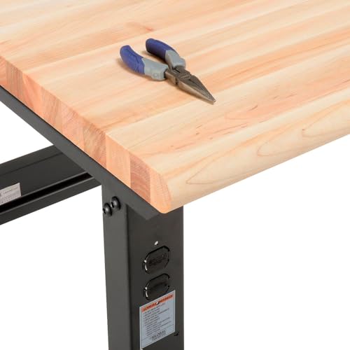 Global Industrial Adjustable Height Workbench C-Channel Leg, 2000 Lbs Capacity, 60" W x 30" D, 1-3/4" Maple Top Safety Edge, Black Frame, Industrial Workbench Global Industrial