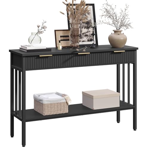 MAHANCRIS Console Table for Entryway, Entryway Table with Storage and Drawers, Narrow Long Sofa Table for Living Room, Hallway, Behind Couch, Corridor, Black and Gold CTHB5201 MAHANCRIS