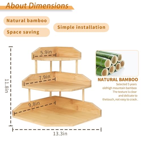 HYNAWIN Bamboo Corner Desk Organizer Shelf, 3-Tier Triangle Storage Rack for Office & Home, Space-Saving Desktop Shelf for Books, Stationery, Makeup, Small Items HYNAWIN